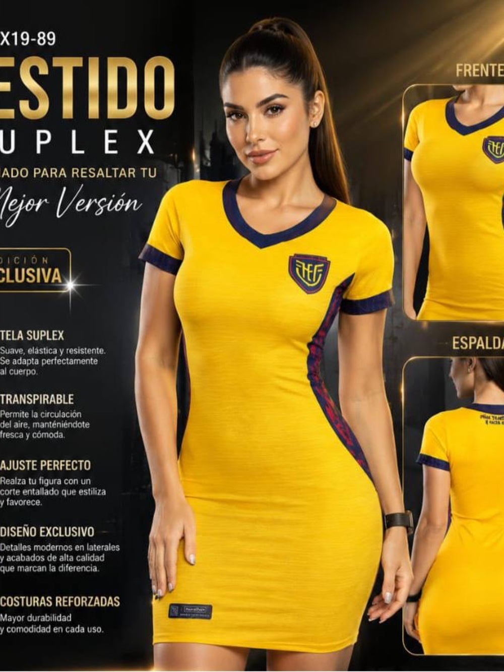Ecuador Yellow Fitted V-Neck Sport Dress with Navy Trim